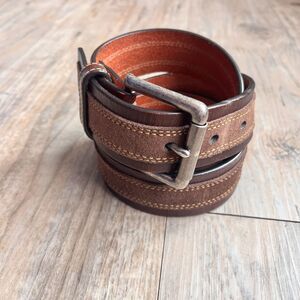 Johnston & Murphy Distressed Overlay Leather Belt Brown Size 34 Suede Leather